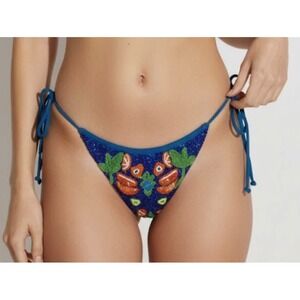 Oceanus mulata Christina Milian Beaded Bikini Bottom Blue Floral Tassel Sm